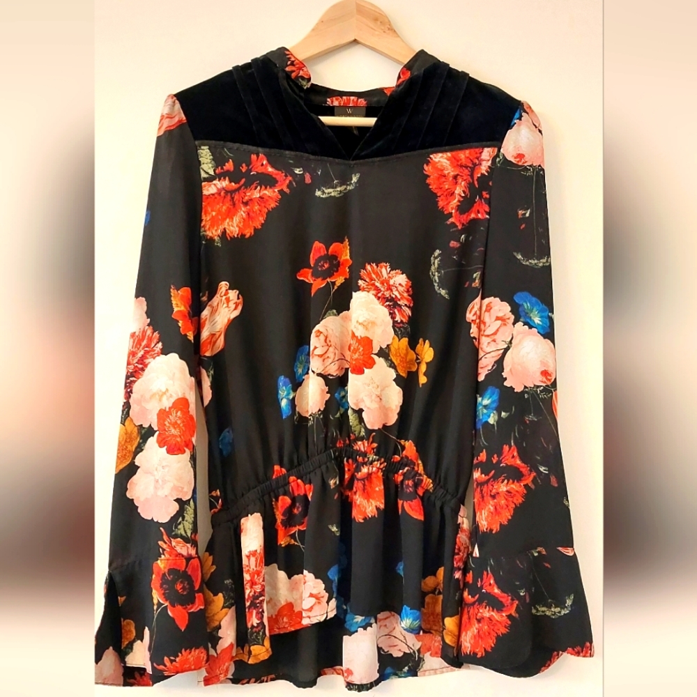 Worthington Women's Long Sleeve Floral Print Flair Sleeves/Elastic Size M